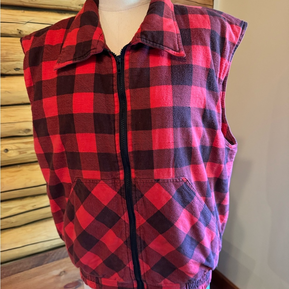 Lined sleeveless check jacket ♦️Vintage ♦️Large